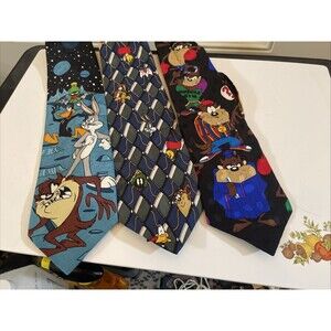 Looney Toons Ties Lot Of 3; Bugs Taz Sylvester Tweety Daffy Marvin Road Runner +